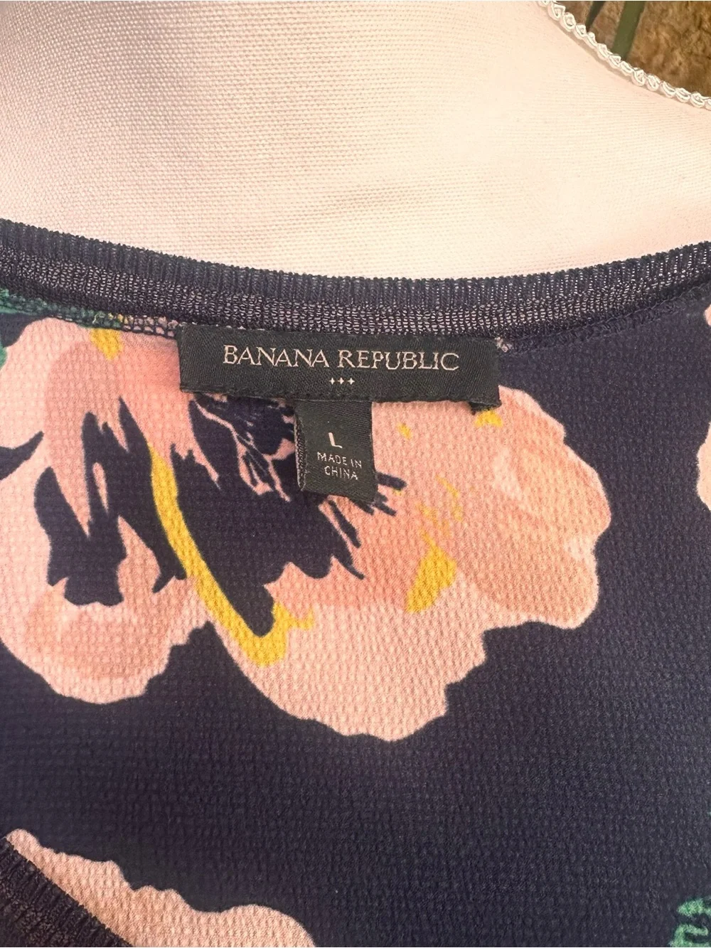 Banana Republic Navy Floral Scoop Neck Tank with Pink & Yellow Blooms